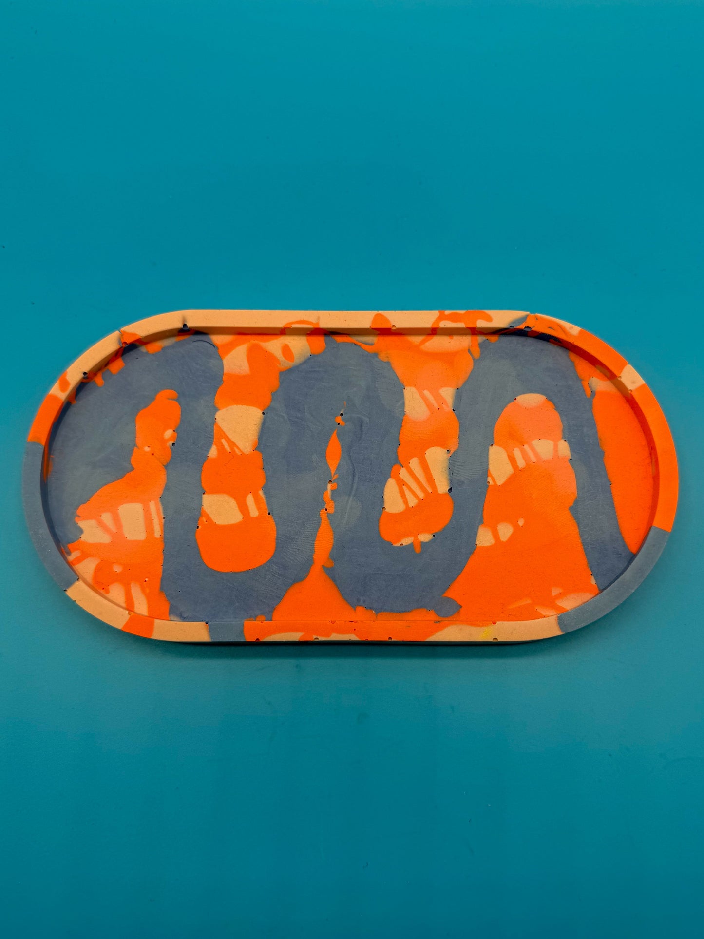 Ablage Oval Splatter Blaue Schlange - Handgemacht Designer Deko Schale WichtigeDinge