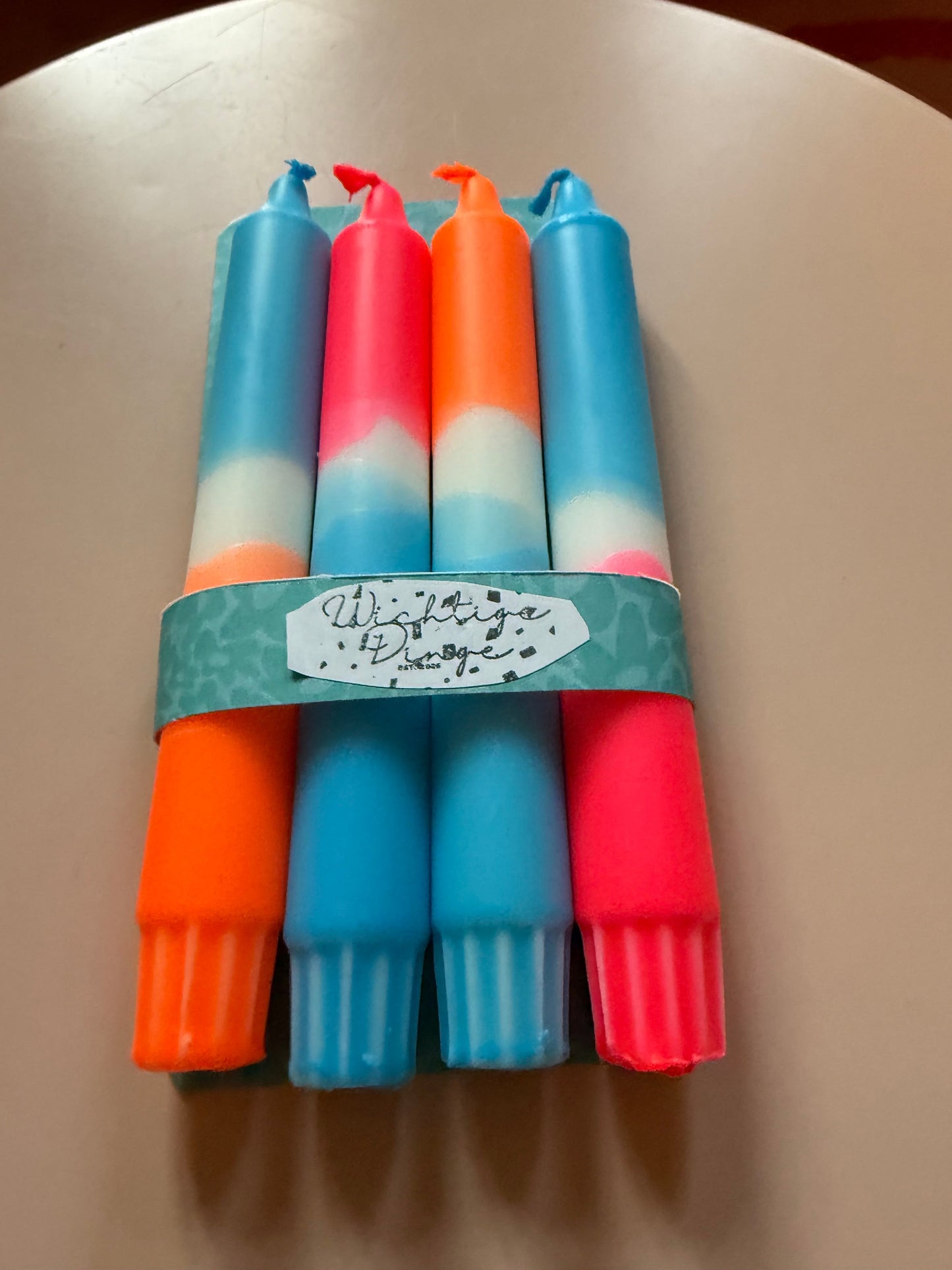 Neon Dip Dye Kerzen 4er Set Blau Orange Pink - Handgefärbt Premium Dekoration (Kopie) WichtigeDinge