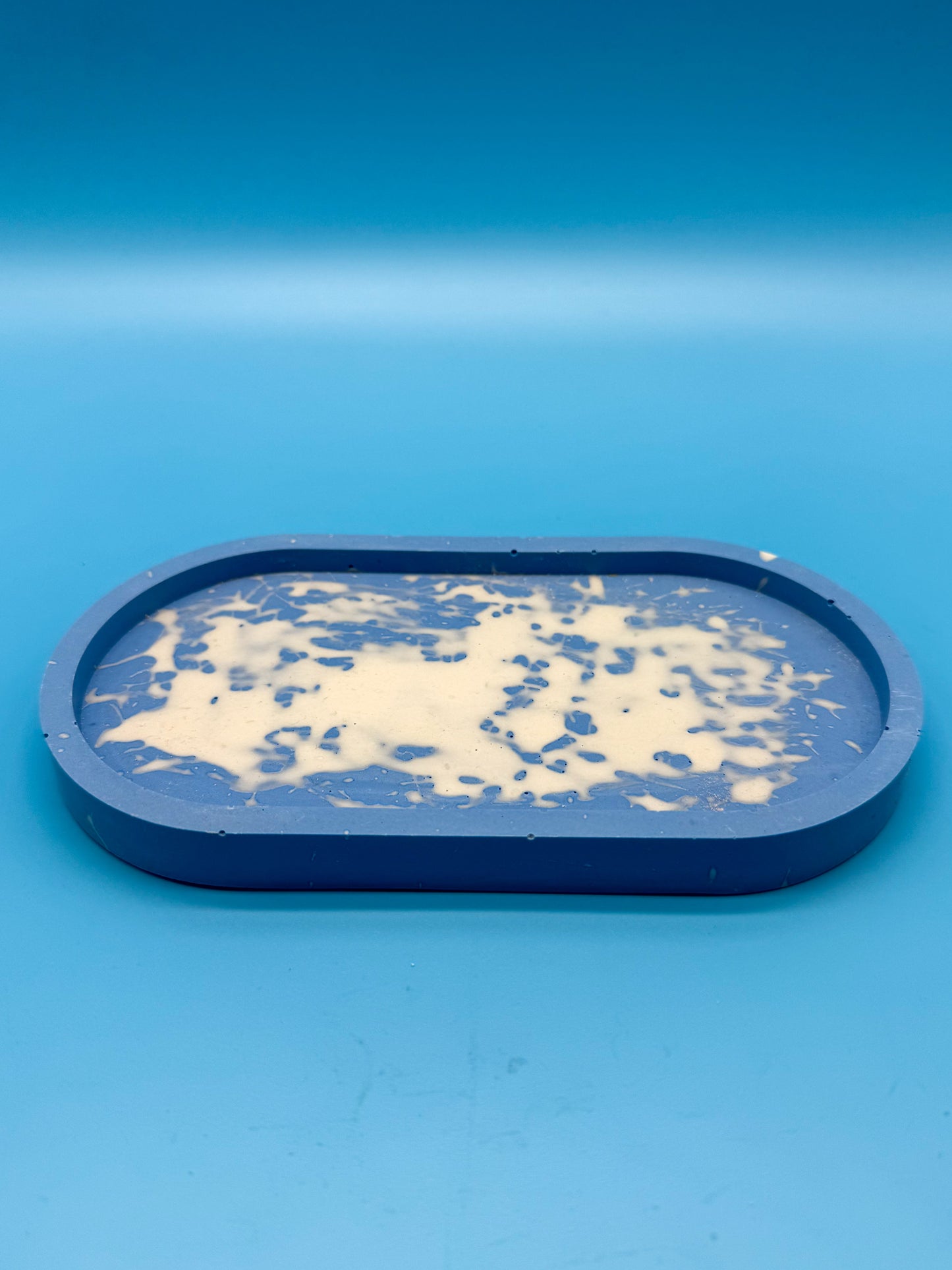 Ablage Oval Blau Weiß Splatter - Handgemacht Designer Deko Schale WichtigeDinge
