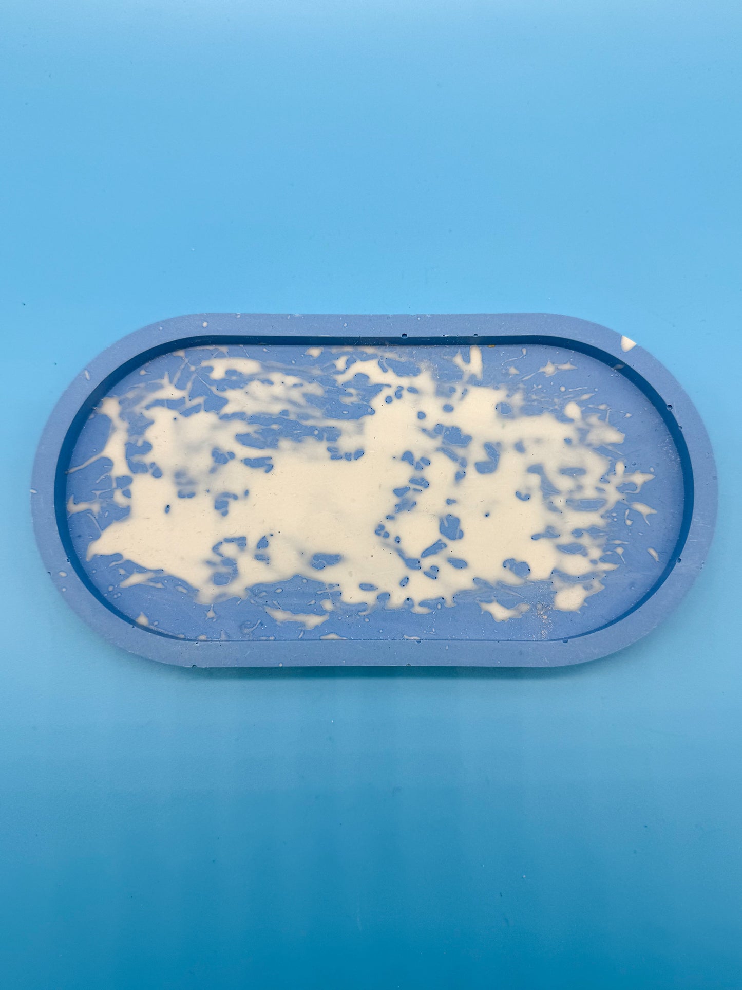 Ablage Oval Blau Weiß Splatter - Handgemacht Designer Deko Schale WichtigeDinge