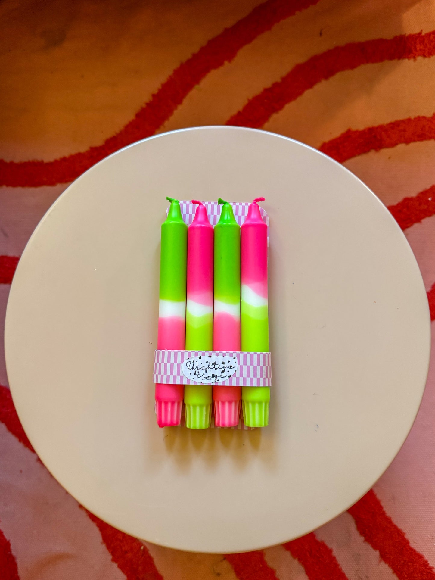 Neon Dip Dye Kerzen 4er Set Grün & Pink - Handgefärbt Premium Dekoration WichtigeDinge