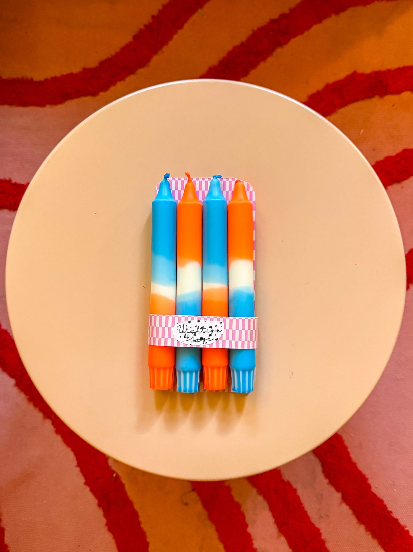 Neon Dip Dye Kerzen 4er Set Neon Orange & Neon Blau - Handgefärbt Premium Dekoration WichtigeDinge