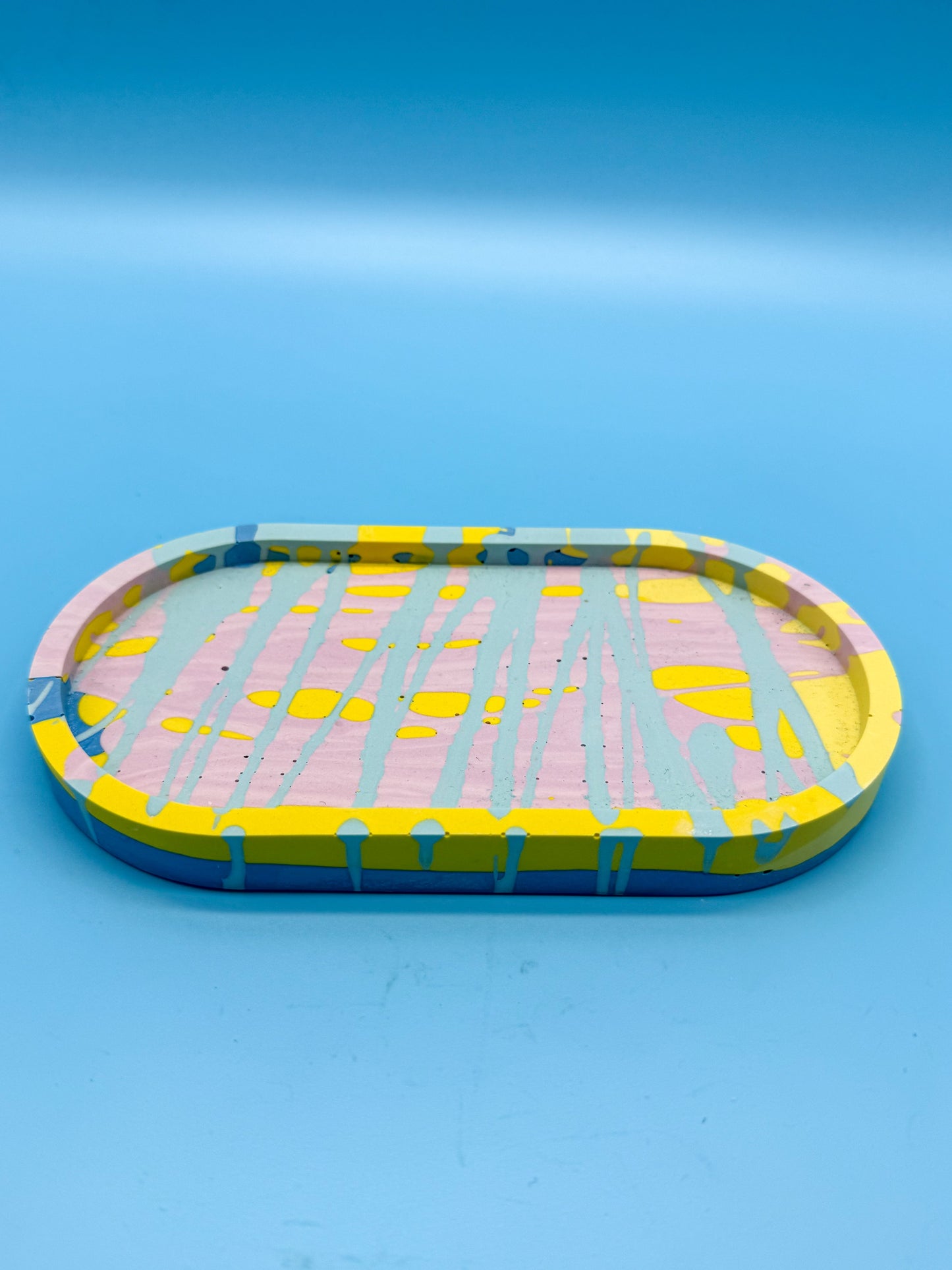 Ablage Oval Gelb Lila Blau Splash - Handgemacht Designer Deko Schale WichtigeDinge