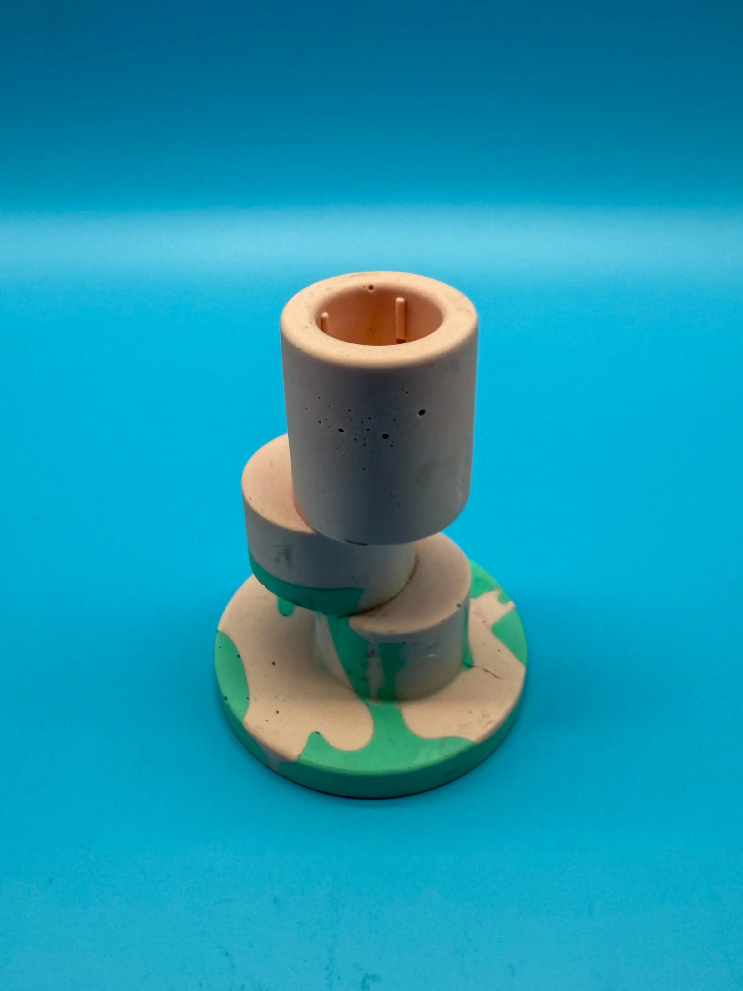 Jesmonite Kerzenständer Stapelform Peach Grün - Handgemachte Designer Deko Mein Shop