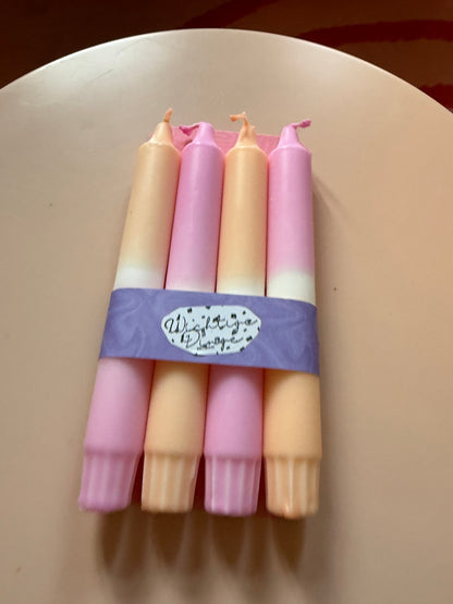 Neon Dip Dye Kerzen 4er Set pastelliges Rosa und Beige - Handgefärbt Premium Dekoration WichtigeDinge