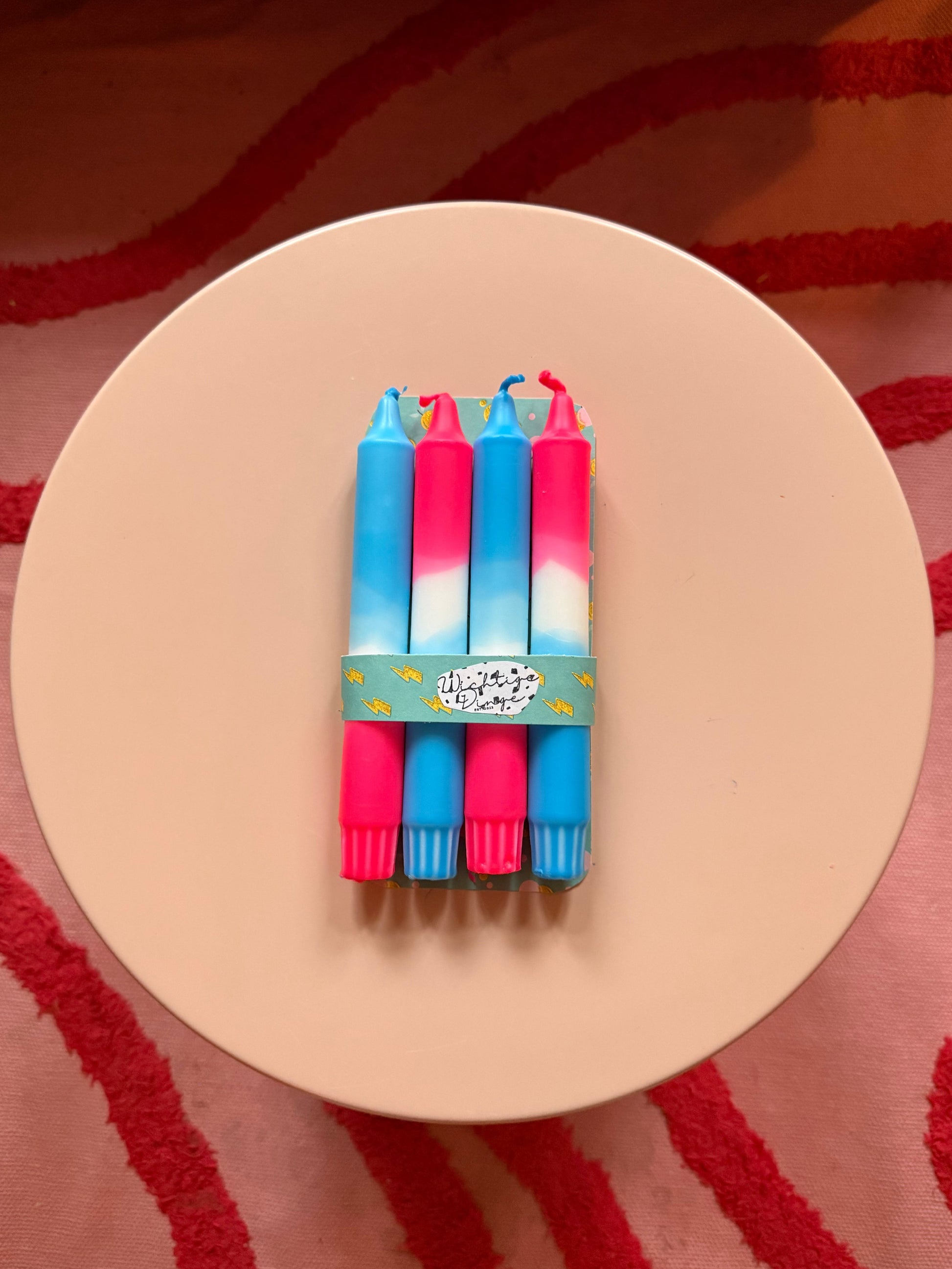 Neon Dip Dye Kerzen 4er Set Pink Blau - Handgefärbt | Premium Dekoration WichtigeDinge