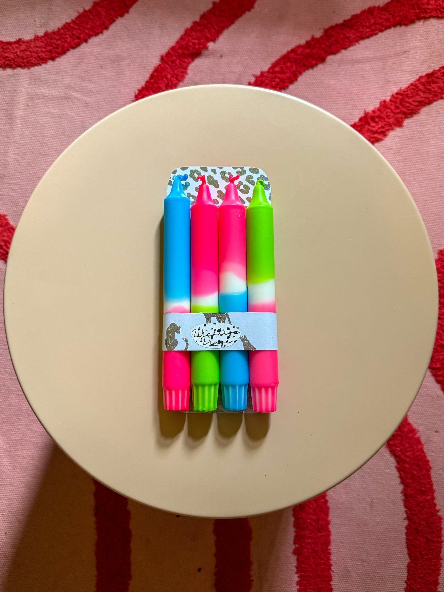 Neon Dip Dye Kerzen 4er Set Grün Pink Blau - Handgefärbt Premium Dekoration WichtigeDinge