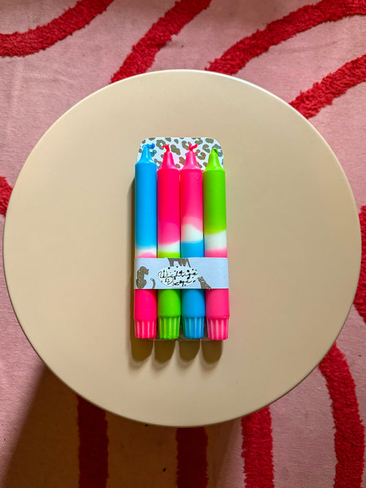 Neon Dip Dye Kerzen 4er Set Grün Pink Blau - Handgefärbt Premium Dekoration WichtigeDinge