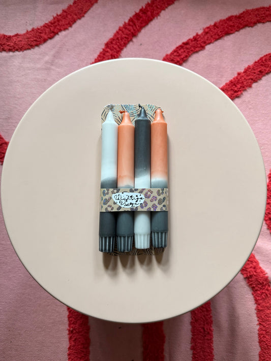 Herbstliche Dip Dye Kerzen 4er Set - Handgefärbt in Grau, Schwarz & Braun WichtigeDinge