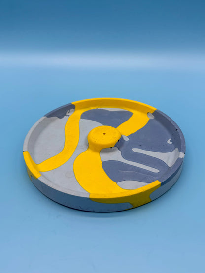 Räucherstäbchenhalter rund blau gelb gestreift - Handgemachte Designer Deko WichtigeDinge