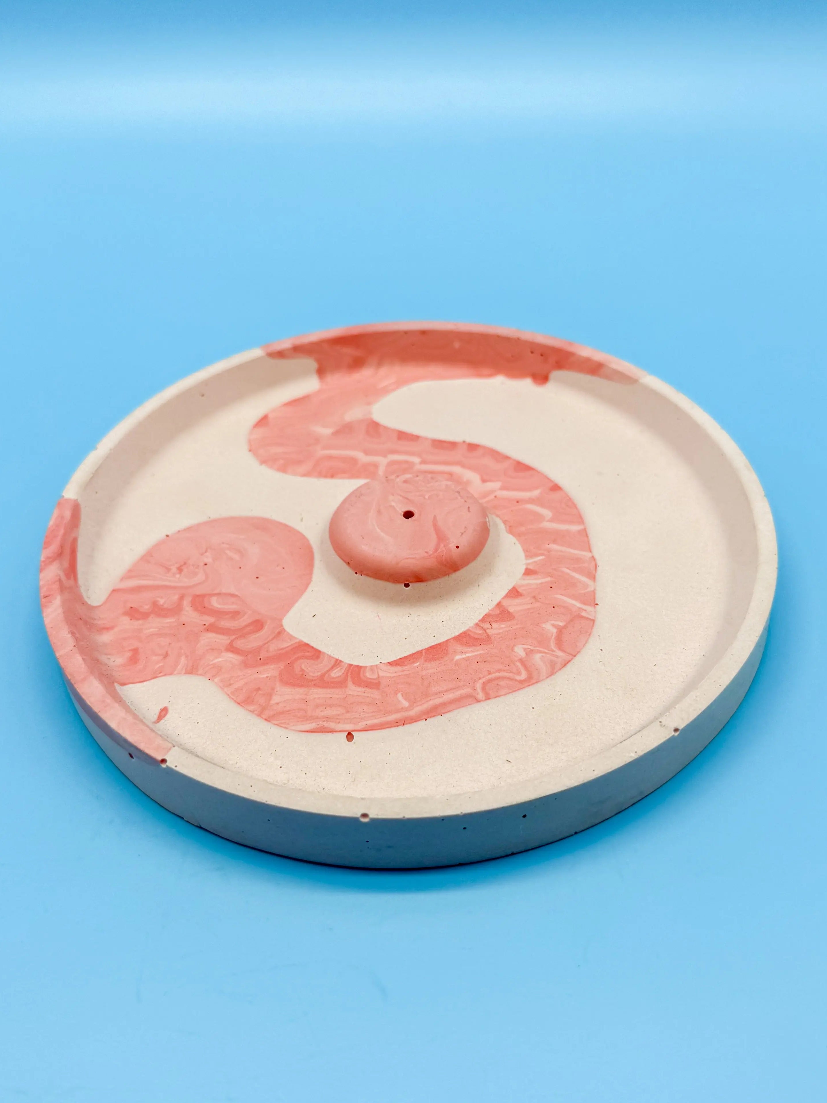 Räucherstäbchenhalter rund rosa rote Linie - Handgemachte Designer Deko WichtigeDinge