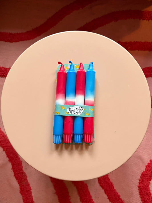 Neon Dip Dye Kerzen 4er Set Rot Blau - Handgefärbt | Premium Dekoration WichtigeDinge