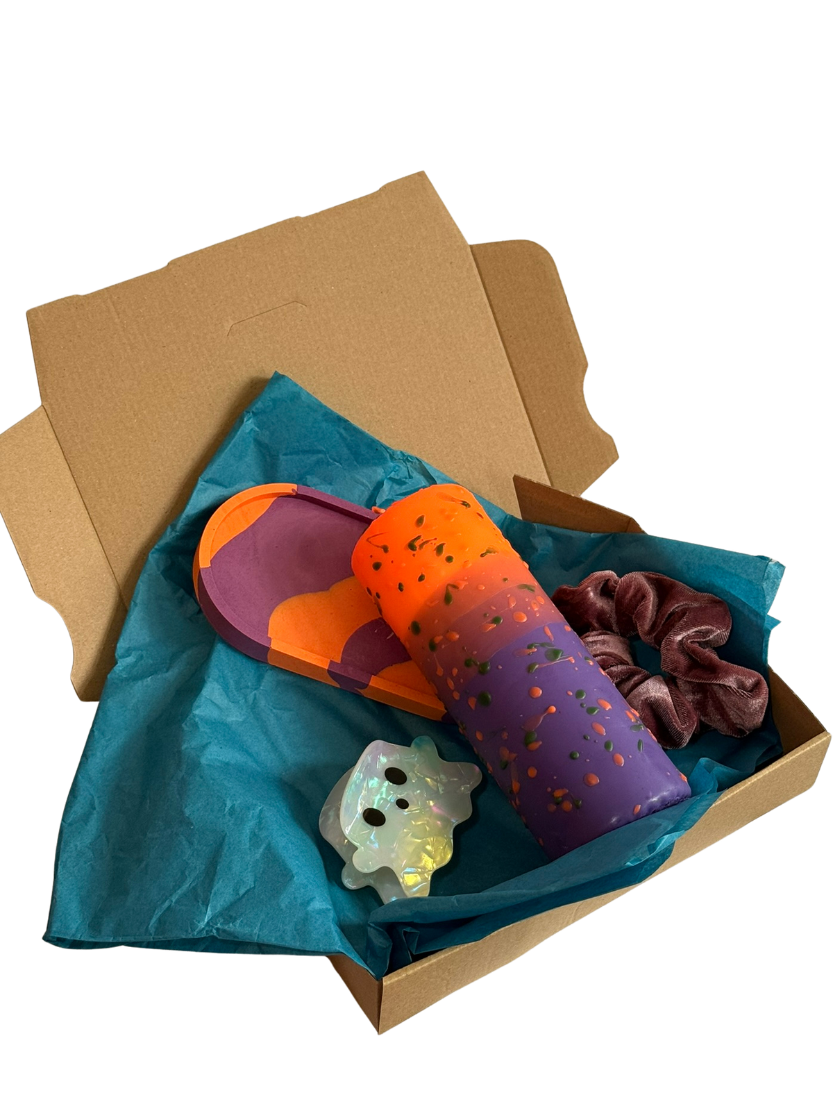 Geschenkset „Halloween“ – Stumpenkerze Twilight Splash + Ablage