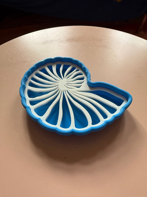 3D-gedruckte Seifenschale – Muschelform Weiß Blau – Ansicht 2