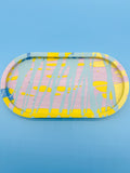 Ablage Oval Gelb Lila Blau Splash - Handgemacht Designer Deko Schale WichtigeDinge