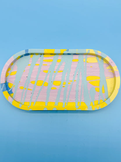 Ablage Oval Gelb Lila Blau Splash - Handgemacht Designer Deko Schale WichtigeDinge