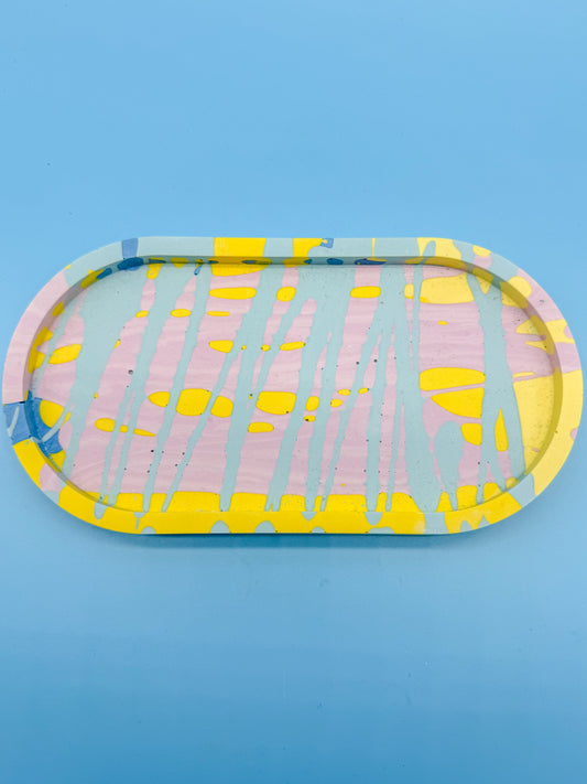 Ablage Oval Gelb Lila Blau Splash - Handgemacht Designer Deko Schale WichtigeDinge