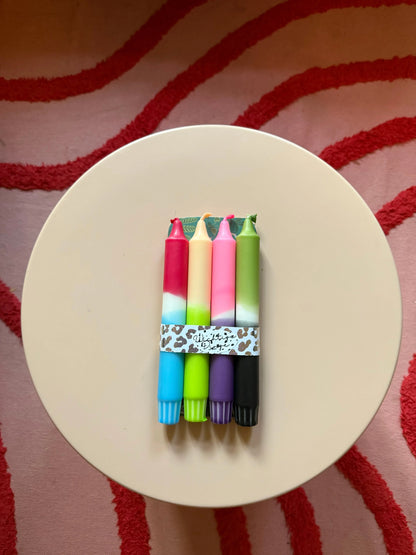 Neon Dip Dye Kerzen 4er Set Bunt Mix - Handgefärbt Premium Dekoration WichtigeDinge