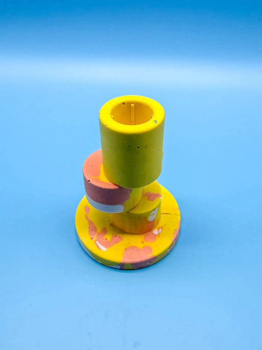 Jesmonite Kerzenständer Stapelform Gelb Orange - Handgemachte Designer Deko Mein Shop