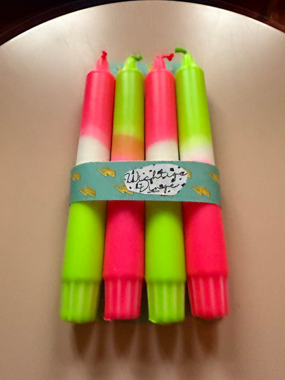 Neon Dip Dye Kerzen 4er Set Pink Grün - Handgefärbt | Premium Dekoration WichtigeDinge