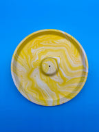 Räucherstäbchenhalter Rund Gelb Marble Look - Handgefertigt aus Jesmonite | Designer Deko WichtigeDinge