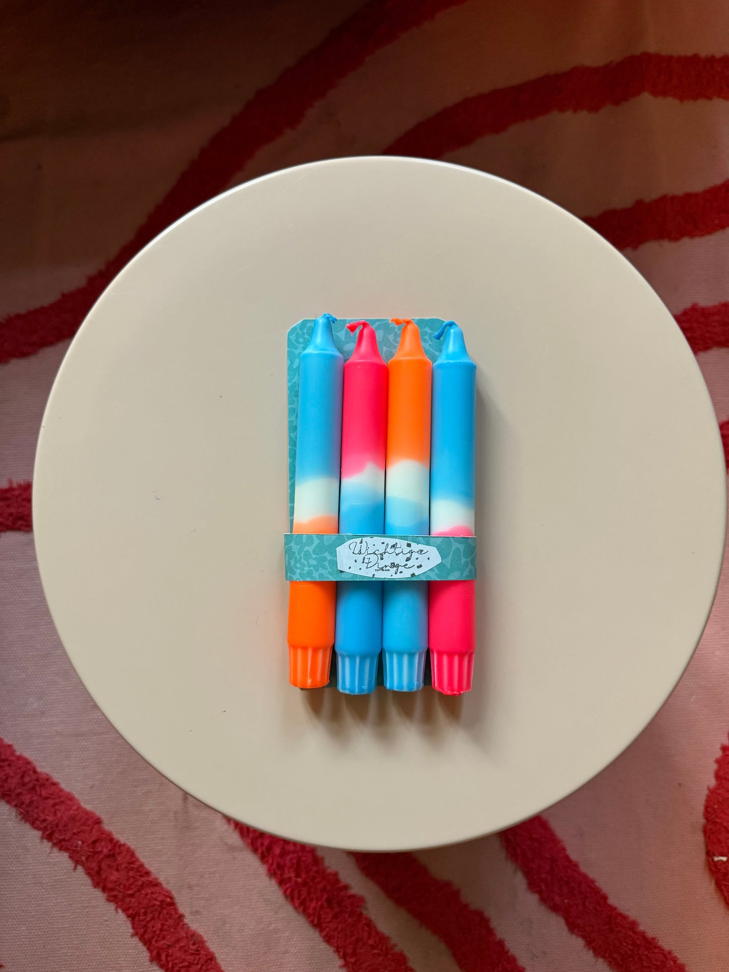 Neon Dip Dye Kerzen 4er Set Blau Orange Pink - Handgefärbt Premium Dekoration (Kopie) WichtigeDinge