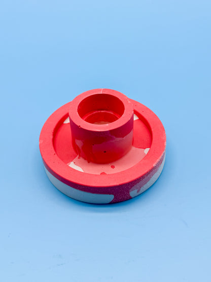 Jesmonite Kerzenständer Rund Rot Rosa - Handgemachte Designer Deko