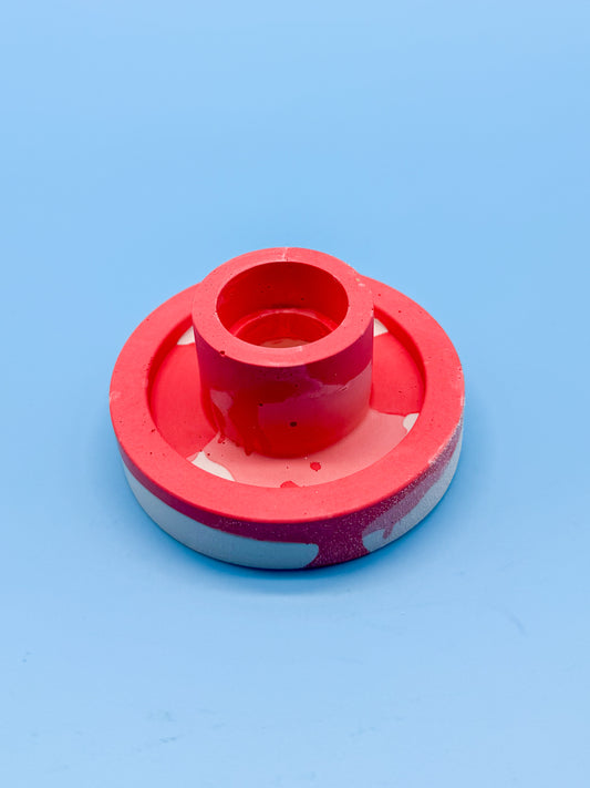 Jesmonite Kerzenständer Rund Rot Rosa - Handgemachte Designer Deko