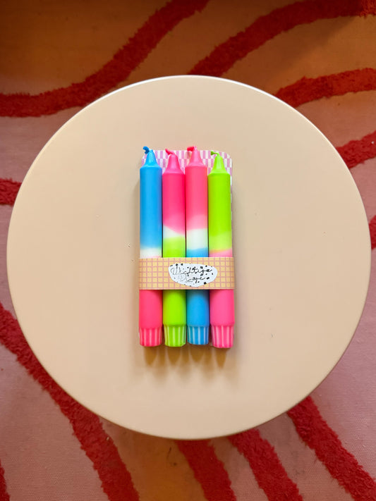 Neon Dip Dye Kerzen 4er Set Mixmatch Pink, blau & pink, blau- Handgefärbt Premium Dekoration (Kopie) WichtigeDinge