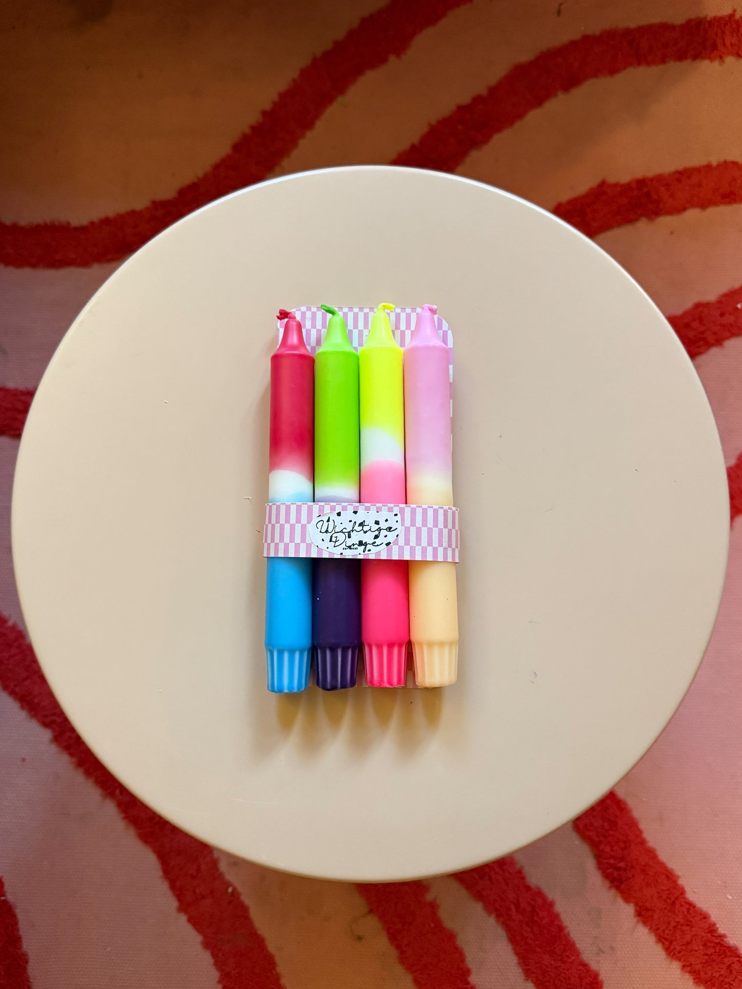 Neon Dip Dye Kerzen 4er Set Gelb, Pink, Rot, Blau & Pastell - Handgefärbt Premium Dekoration (Kopie) WichtigeDinge