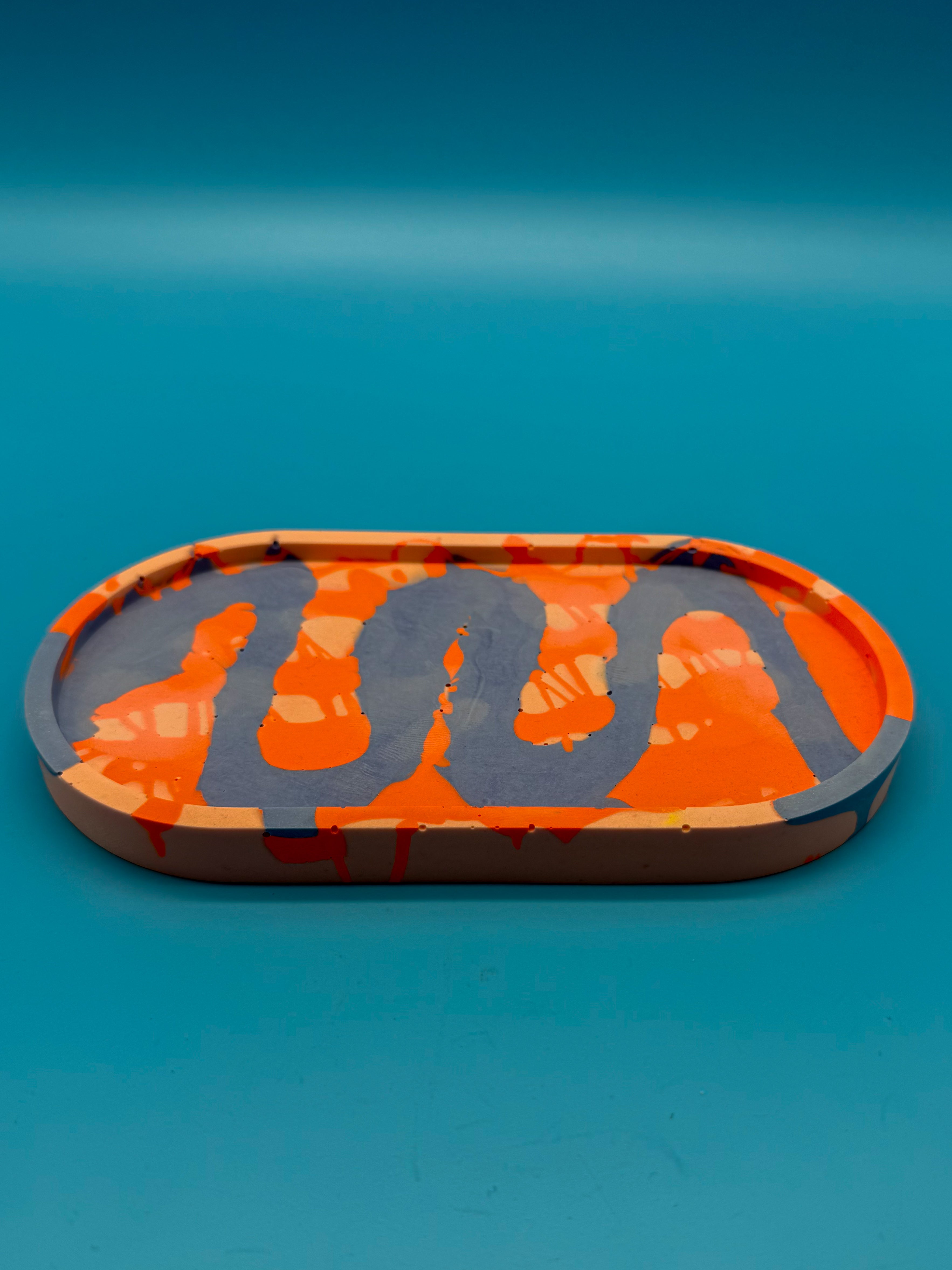 Ablage Oval Splatter Blaue Schlange - Handgemacht Designer Deko Schale WichtigeDinge