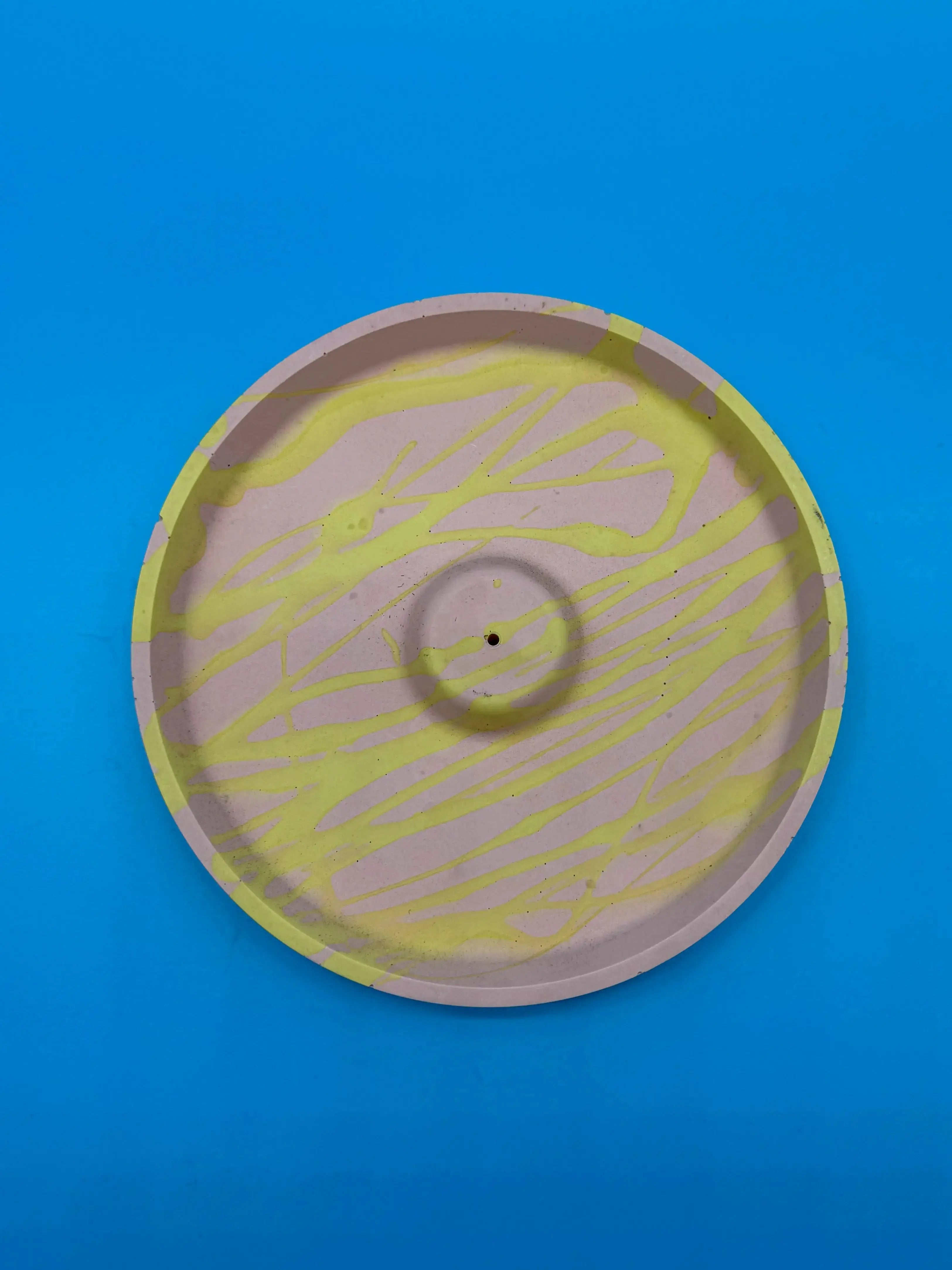 Räucherstäbchenhalter rund peach gelbe Streifen - Handgemachte Designer Deko WichtigeDinge