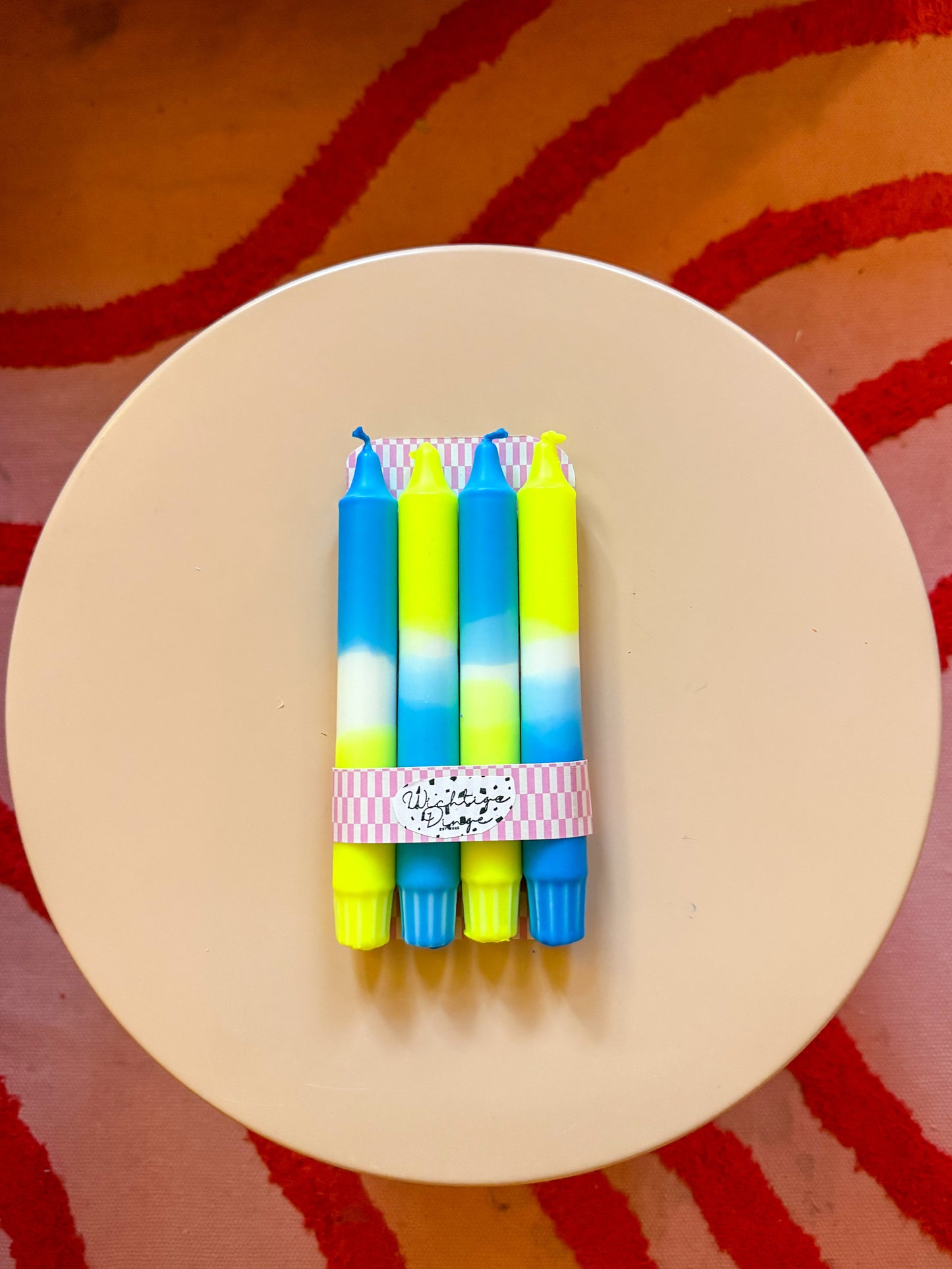 Neon Dip Dye Kerzen 4er Set Neon Gelb & Blau- Handgefärbt Premium Dekoration WichtigeDinge