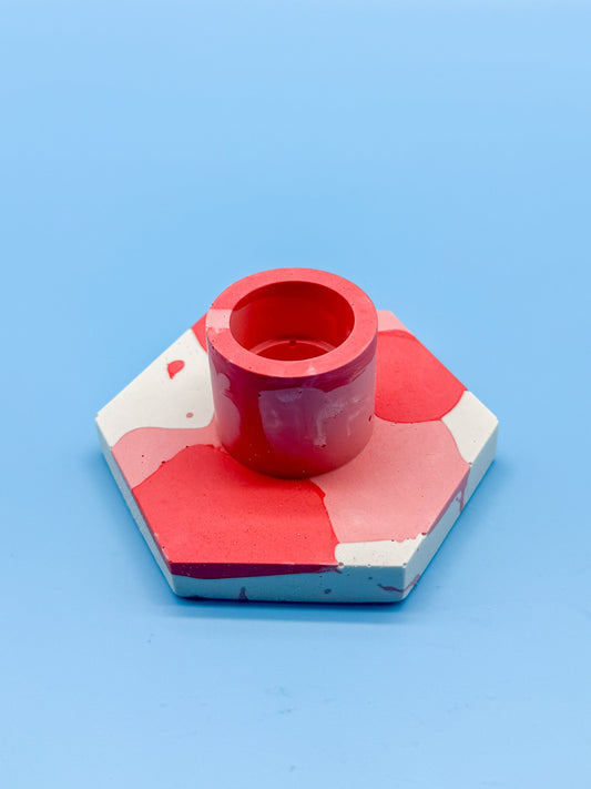 Jesmonite Kerzenständer Hexagon Rot Rosa - Handgemachte Designer Deko Mein Shop