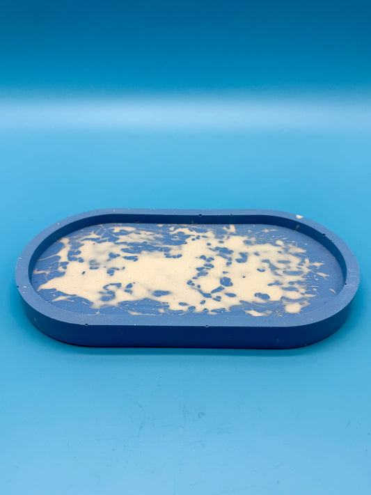 Ablage Oval Blau Weiß Splatter - Handgemacht Designer Deko Schale WichtigeDinge