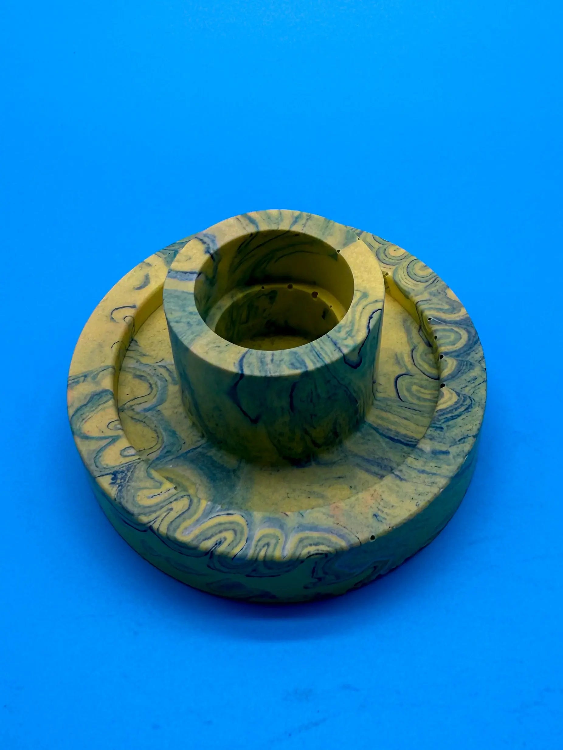Jesmonite Kerzenständer Rund Gelb Grün Marmoriert - Handgemacht Designer Deko Mein Shop