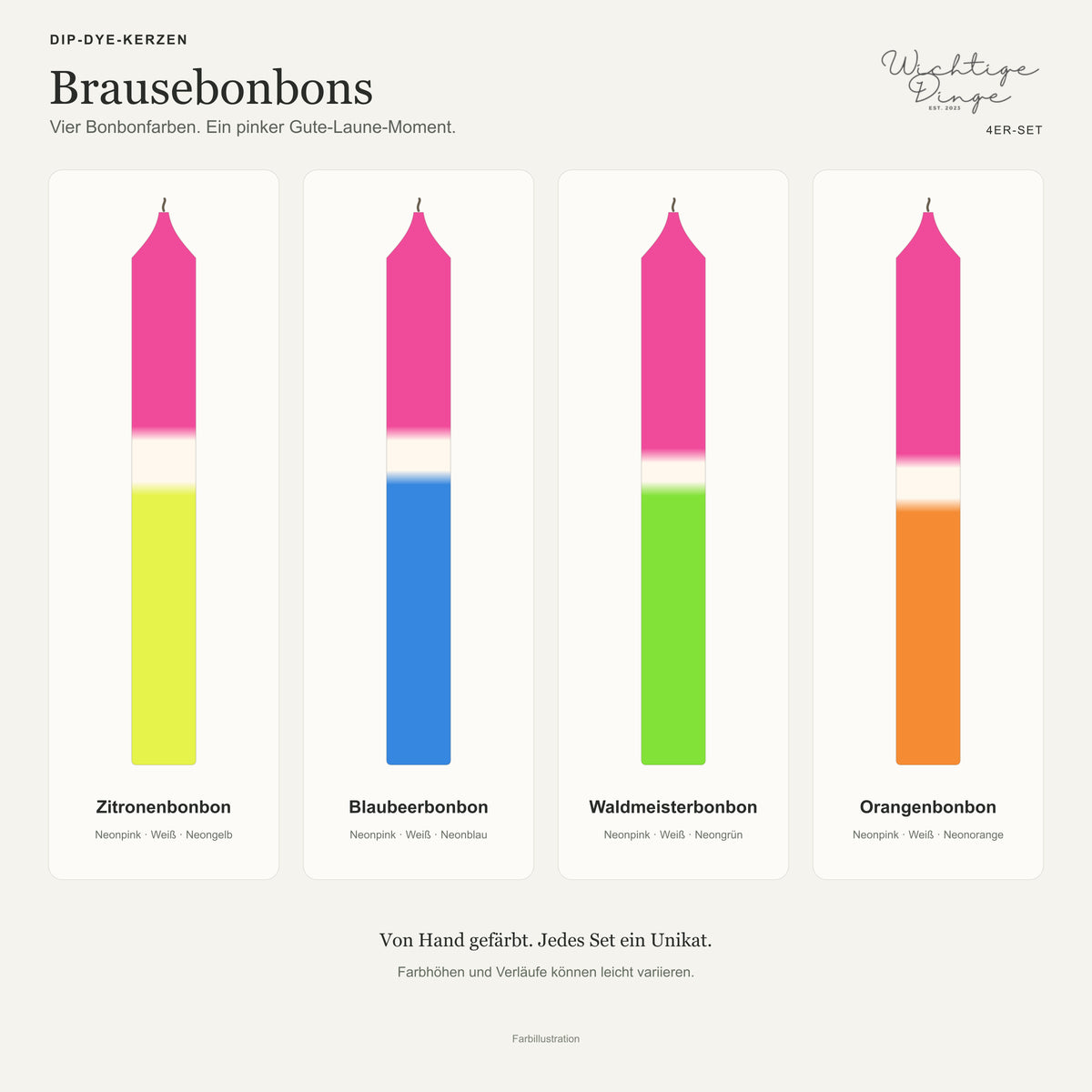 Dip Dye Kerzen 4er Set – Brausebonbons von WichtigeDinge