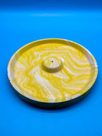 Räucherstäbchenhalter Rund Gelb Marble Look - Handgefertigt aus Jesmonite | Designer Deko WichtigeDinge