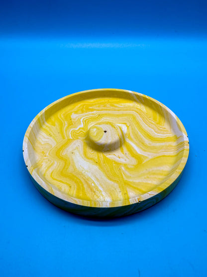 Räucherstäbchenhalter Rund Gelb Marble Look - Handgefertigt aus Jesmonite | Designer Deko WichtigeDinge