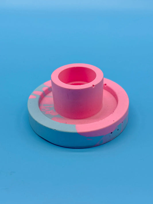 Handgemachte Jesmonite Kerzenständer Rosa Hellblau - Designer Deko Rund (Kopie) Mein Shop