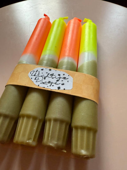 Neon Dip Dye Kerzen 4er Set gold neon orange und gelb - Handgefärbt Premium Dekoration WichtigeDinge