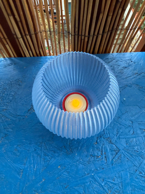 3D-gedruckte LED Lampe – Blauer runder Schirm & roter Fuß | Moderne Ambient-Lampe WichtigeDinge