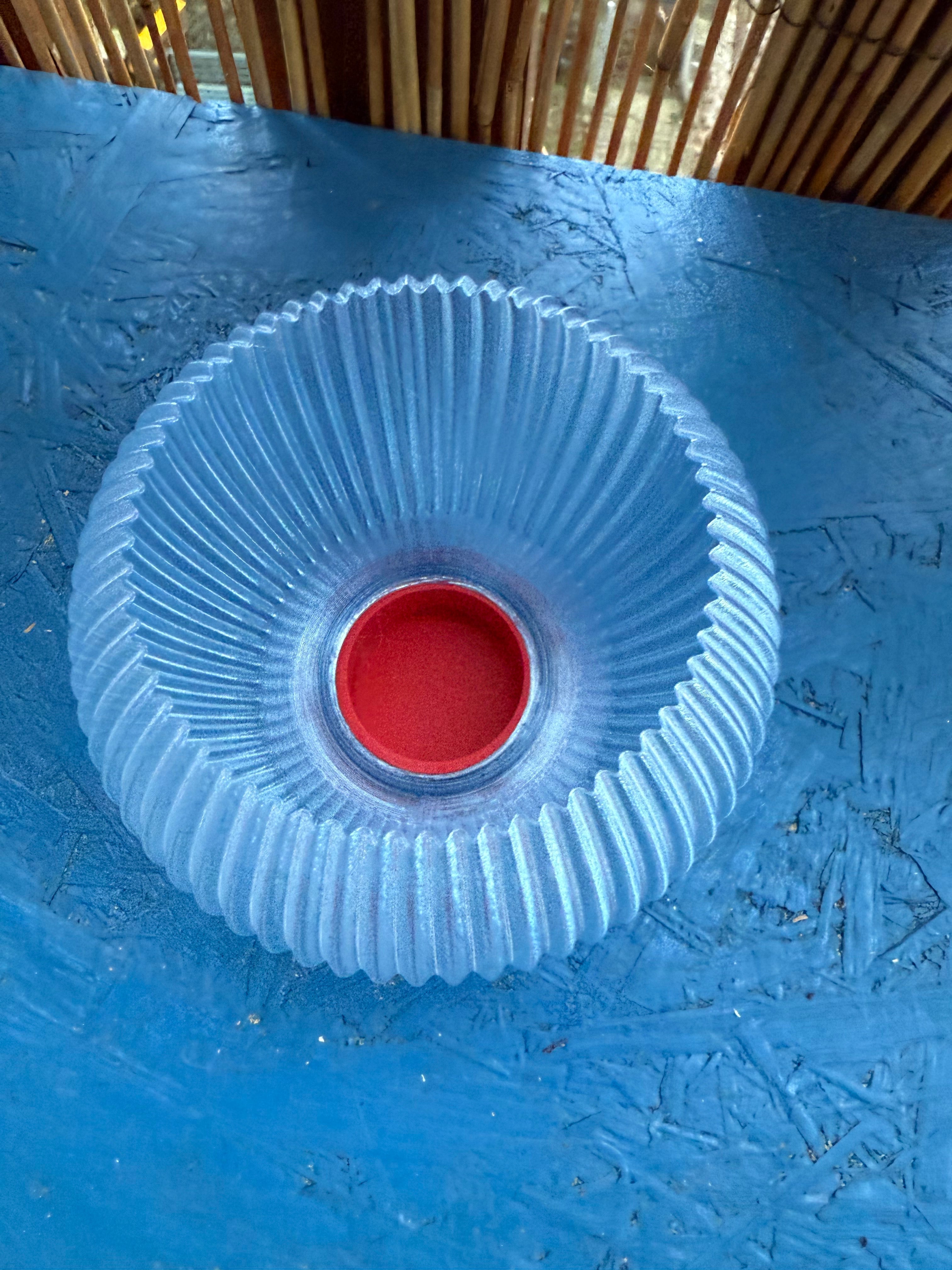 3D-gedruckte LED Lampe – Blauer runder Schirm & roter Fuß | Moderne Ambient-Lampe WichtigeDinge