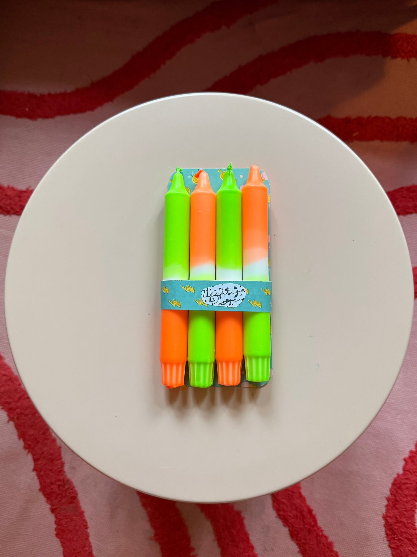 Neon Dip Dye Kerzen 4er Set Orange Grün - Handgefärbt | Premium Dekoration WichtigeDinge