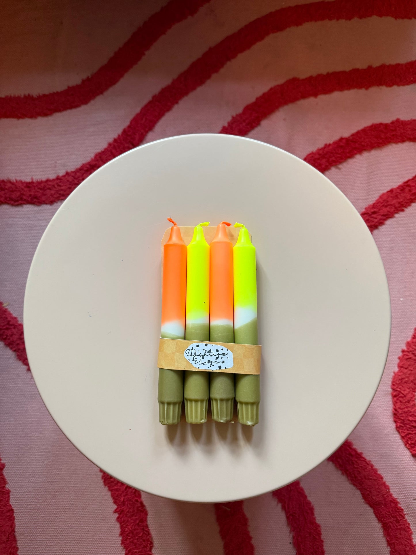 Neon Dip Dye Kerzen 4er Set gold neon orange und gelb - Handgefärbt Premium Dekoration WichtigeDinge