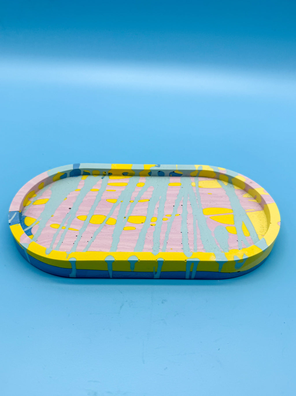Ablage Oval Gelb Lila Blau Splash - Handgemacht Designer Deko Schale WichtigeDinge