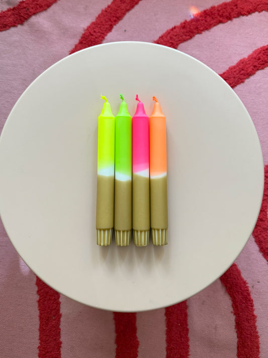 Handgefärbte Dip Dye Kerzen 4er Set - Neon & Gold Mix Mein Shop