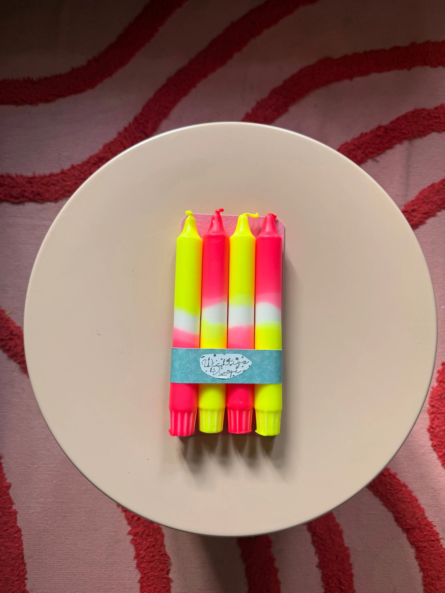 Neon Dip Dye Kerzen 4er Set Pink & Gelb - Handgefärbt Premium Dekoration WichtigeDinge