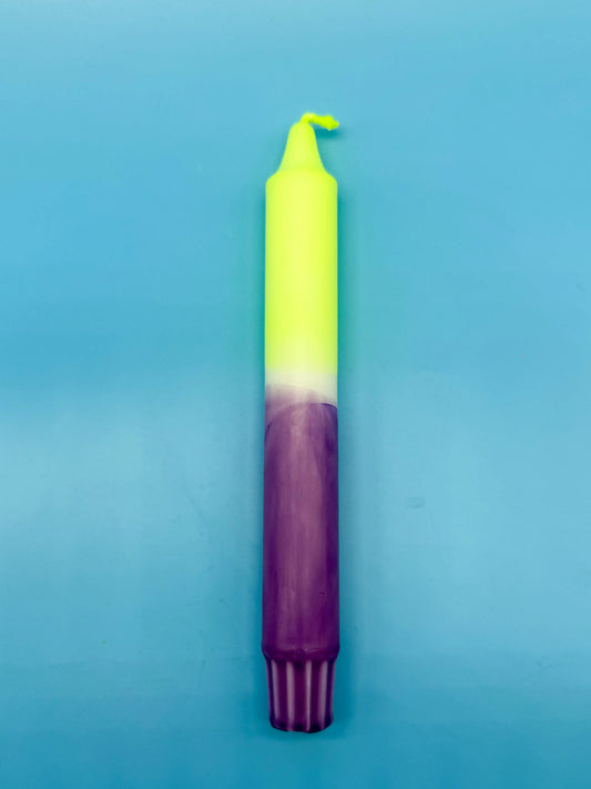 Handgefärbte Dip-Dye Kerzen Lila & Neon-Gelb - Einzeln oder 4er Set - Partydeko & Geschenkidee Mein Shop