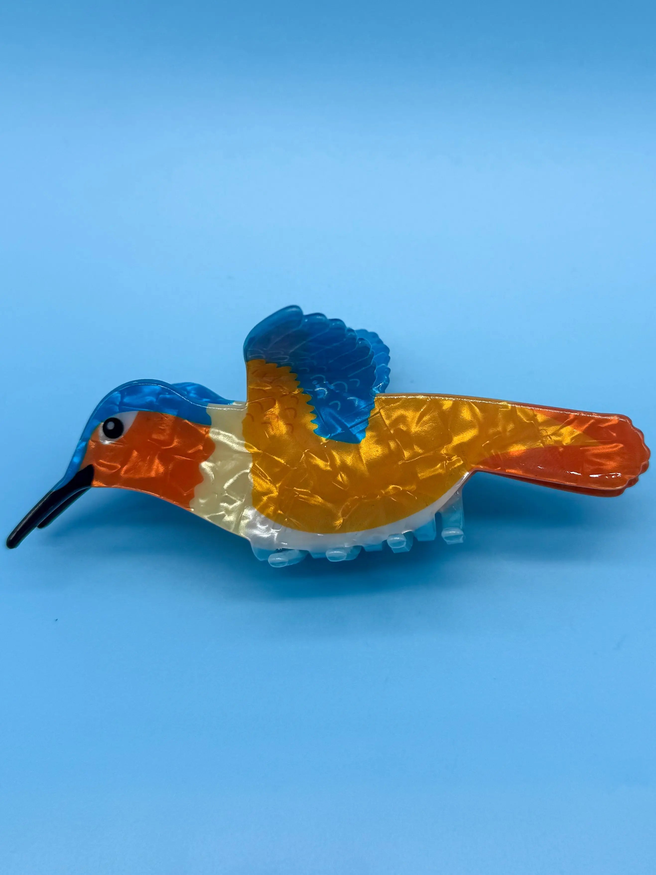 Lebendige Haarspange mit orangenem Kolibri-Motiv Mein Shop